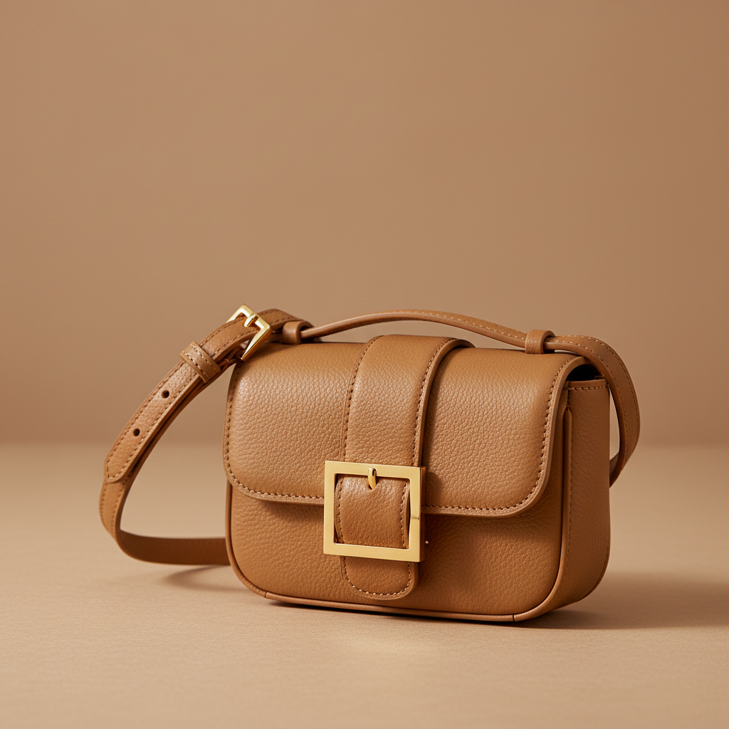 Elara Mini Crossbody Camel – Gold Buckle Detail