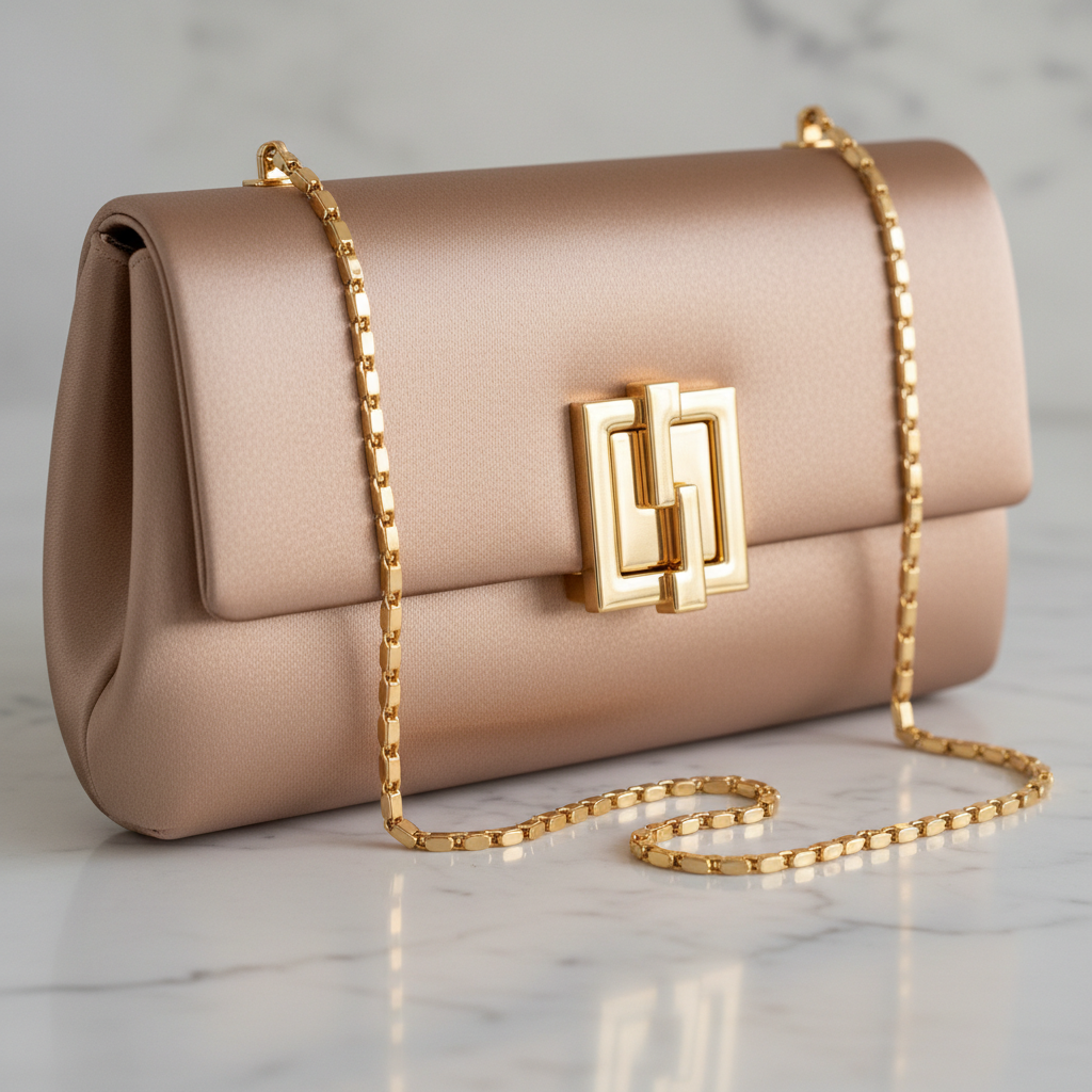 Elara Evening Clutch Nude – Gold Clasp Detail