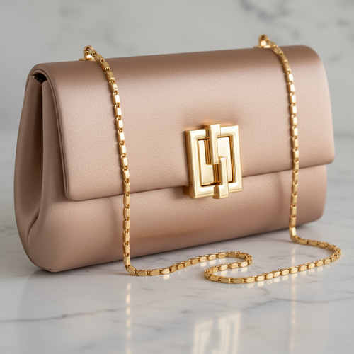 Elara Evening Clutch Nude – Gold Clasp Detail
