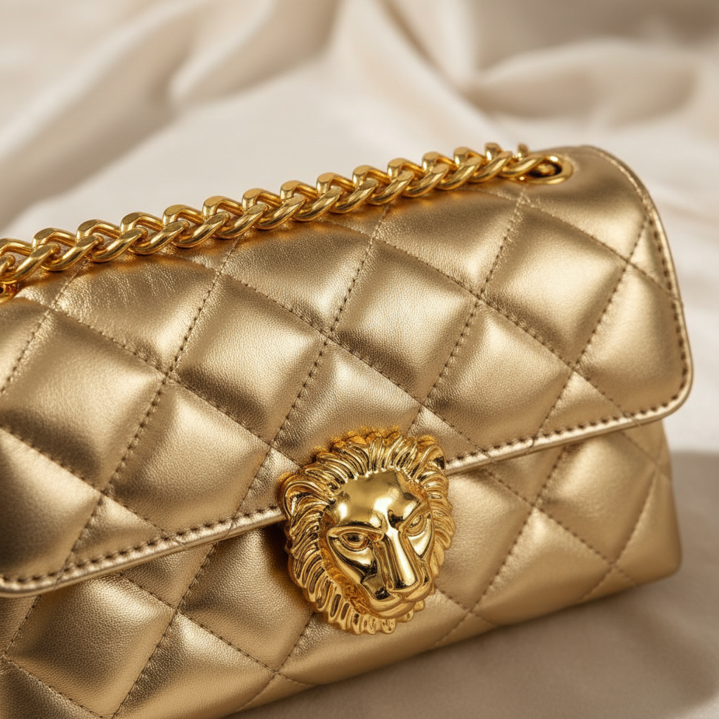 Elara Quilted Flap Bag Gold – Quilt Stitch Detail
