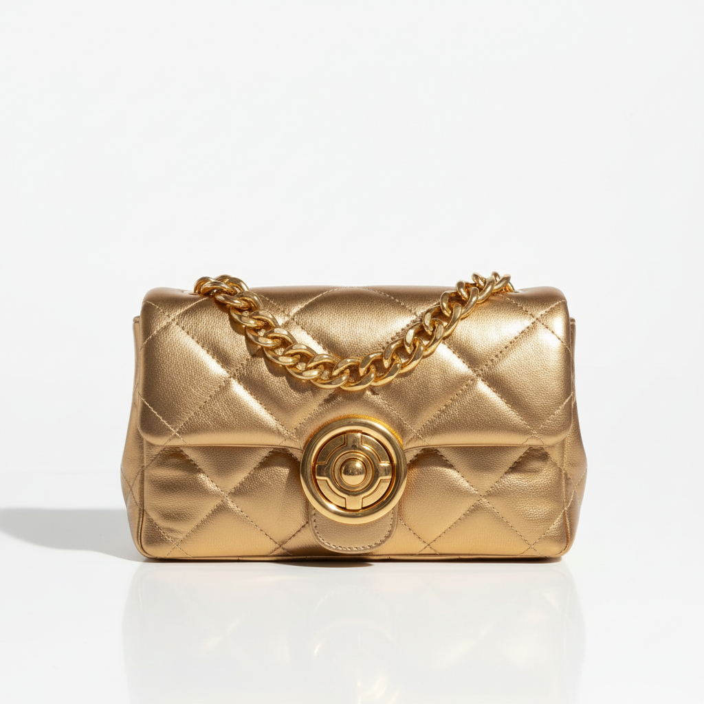 Elara Quilted Flap Bag Gold – Studio Hero Shot