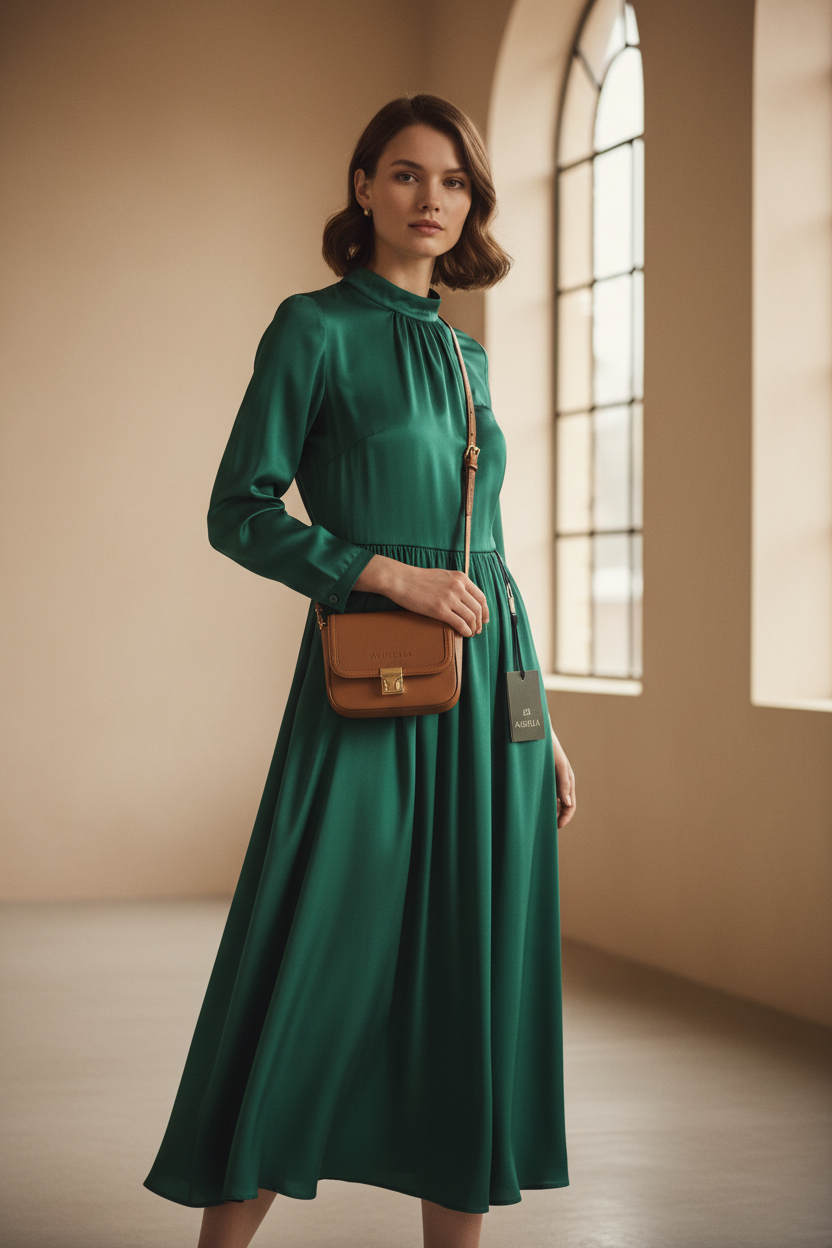 Elara Mini Crossbody Camel – Model Lifestyle Shot