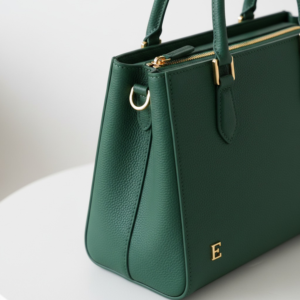 Elara Structured Tote Emerald – Gold Hardware Detail