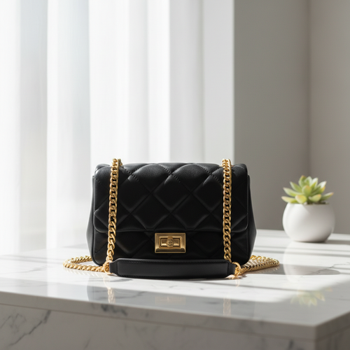 Elara Chain Shoulder Bag Black – Gold Chain Marble Detail