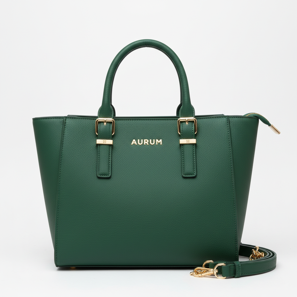 Elara Structured Tote Emerald – Studio Hero Shot
