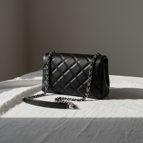 Elara Chain Shoulder Bag Black – Bright Linen Surface