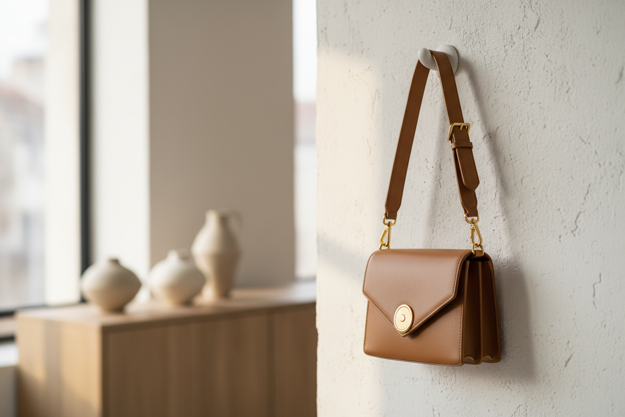 Elara Mini Crossbody Camel – Wall Hook Shot