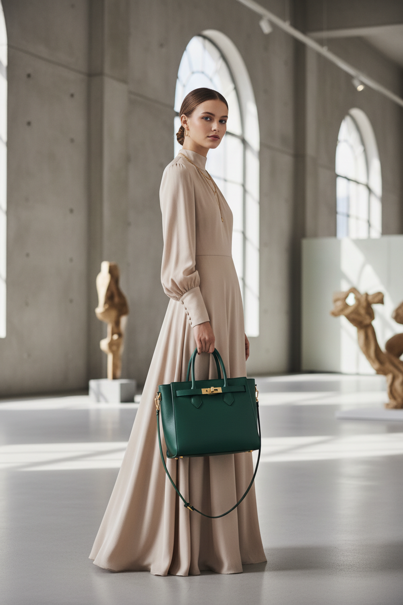 Elara Structured Tote Emerald – Model Lifestyle Shot