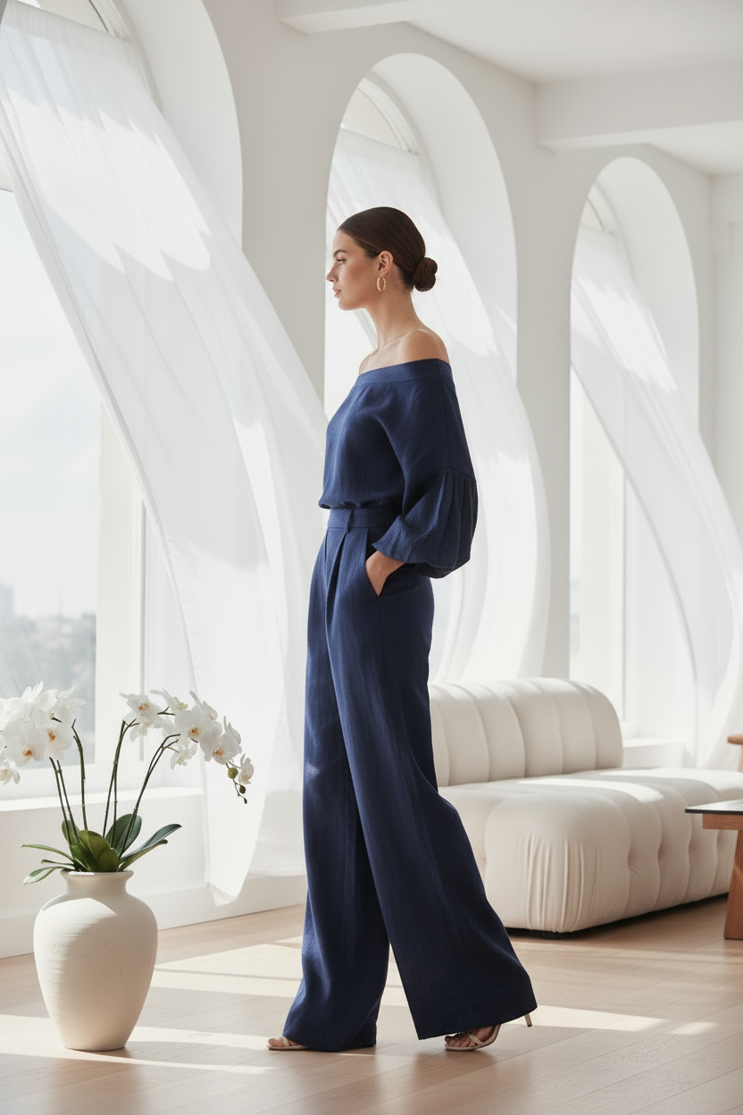 Navy Off-Shoulder Co-ord Set